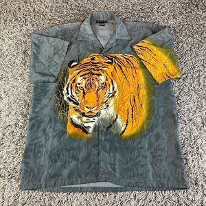 Vintage Tiger Shirt Mens Large L Gray Y2K Anime Skate Grunge 90s Polyester Logo